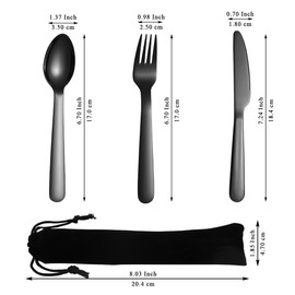 Evanda 3 Piece Portable Silverware Set, Include Knife Fork Spoon, Black Titanium Plating Camping Cutlery Set With Black Bag, For Home Kitchen Camping Travel, Dishwasher Safe