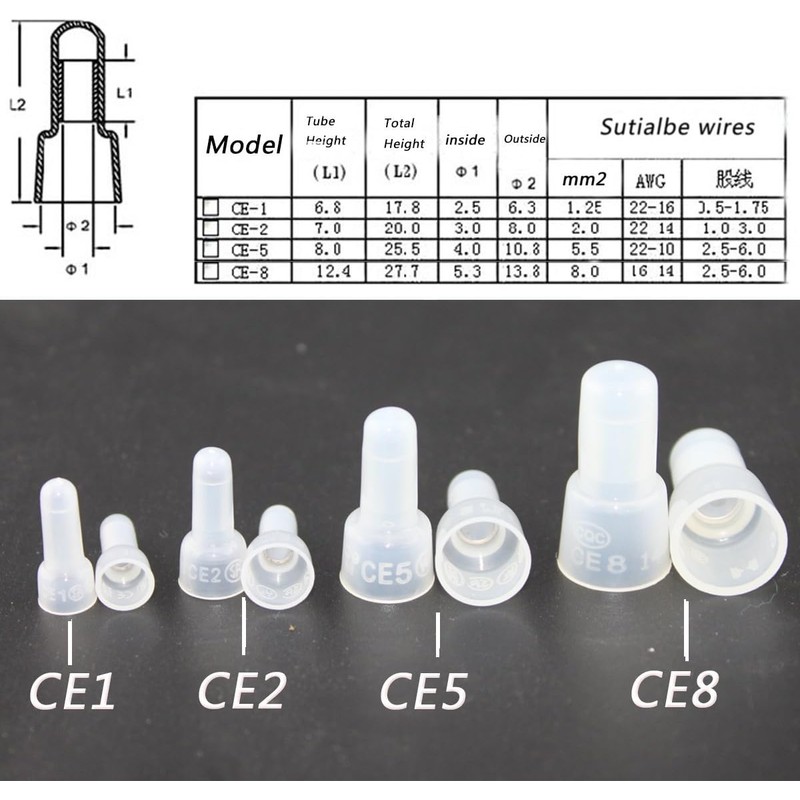 Rextin 1000pcs CE2 Closed End Wire Crimp Connectors Protective Wire