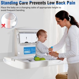Baby Changing Station Wall Mounted, Fold Down Baby Changing Table, Commercial Diaper Changing Station, Nappy Changing Table with Safety Strop and Door Sign, Space-Saving