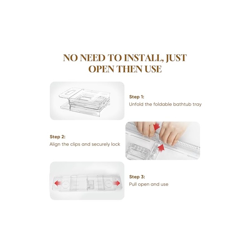Expandable Clear Acrylic Bathtub Tray Caddy, Foldable Tub Bath Tray