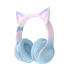 Usoun Kids Headphones,Cat Ear Led Light Bluetooth Kids Headphones with Mic,Girls Headphones Wireless,TF Card,3.5mm Audio,Wireless/Wired Foldable Kids On Ear Headphones for Boys Girls Adults (Blue)