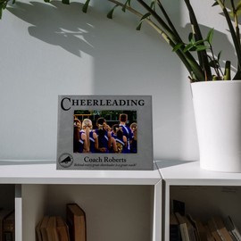 Gray Faux Leather Sports Themed Picture Frames For Coach, Team, Assistant Coach, Water Boy - Include your Personal Text and 5 x 7" Photo (Cheerleading)