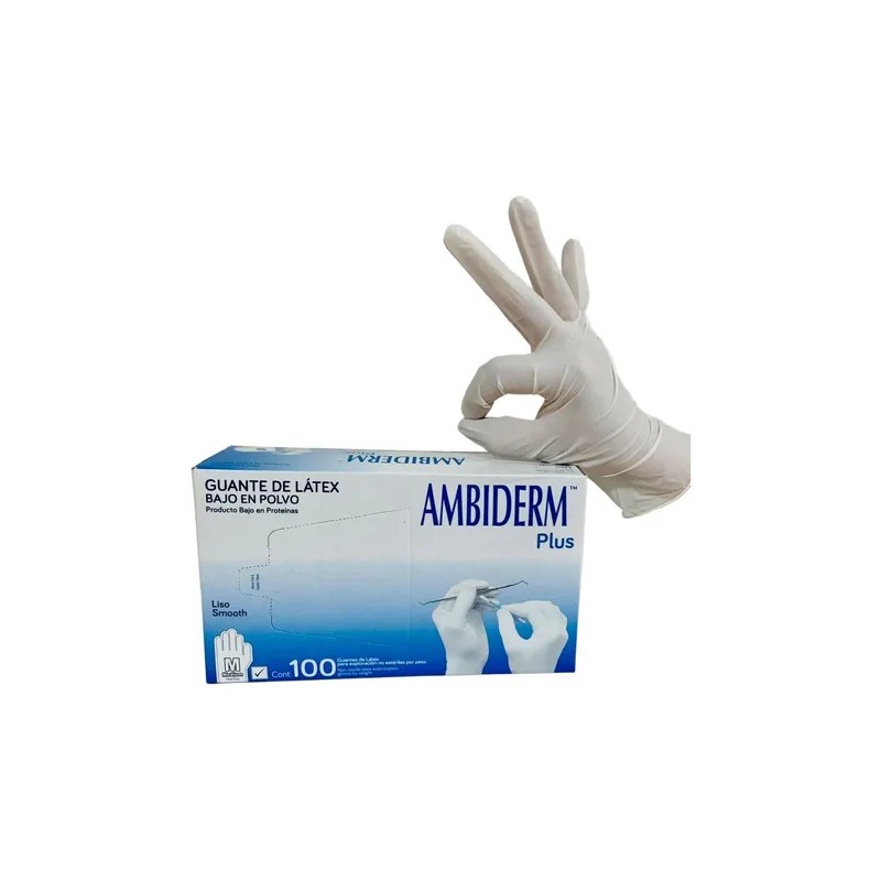 Guantes descartables Ambiderm Plus color blanco talla M de látex