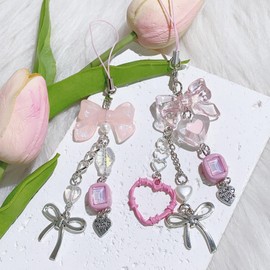 AGEN KGEN Cute Y2K Phone Charm Aesthetic Phone Charms Accessories Cute PhoneLanyard String for Bag Purse Backpack Airpods Pendants Decor (Pink & Pink)