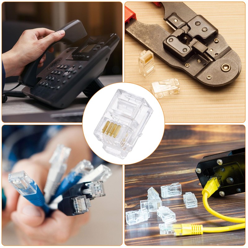 sourcing map Telephone Modular Plug Male RJ9/RJ10/RJ22 Connectors, Copper Core