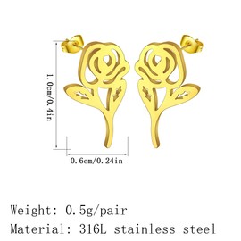 Rose Earring Stainless Steel Minimalist Laser Cut Rose Flower Stud Earrings for Women Men Geomertic Jewelry Gift (gold)