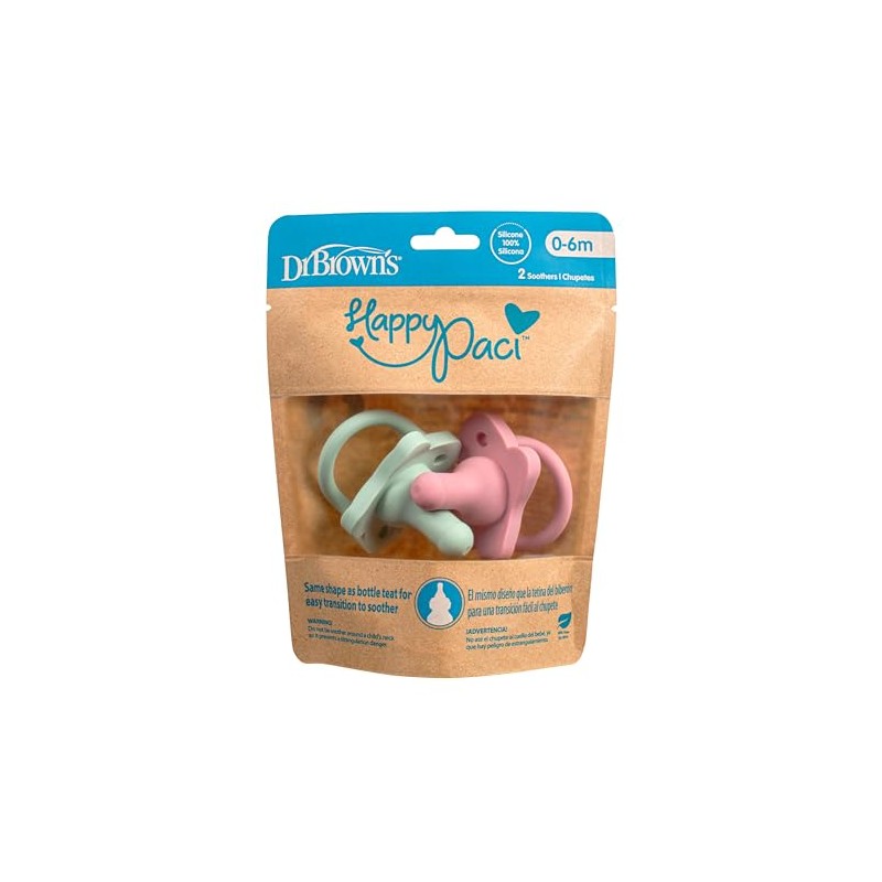 Dr. Brown's HappyPaci™ Chupón 100% silicona, paquete de 2, el