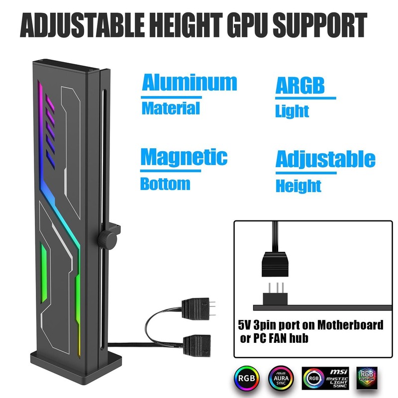 Black Graphics Card Support Bracket ARGB VE180-Black, GPU Stand Brace