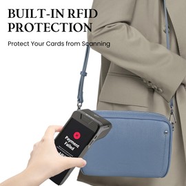 befen Genuine Leather Crossbody Purses for Women, Anti Theft Crossbody Bag Women with Built in Wallet, Small Leather Shoulder Camera Handbags with Adjustable Strap - Grey Blue