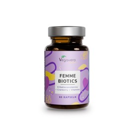 Femme Biotics Intimate Flora Complex with Vitamins, Cranberry Extract & Inulin, 60 Capsules, 6 Lactic Acid and Bifidobacteria Strains, Vegan, No Additives, German Production Vegavero®