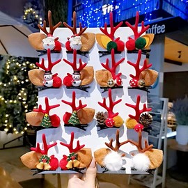 New 2023 Christmas Antler Hairpin: Online Celebrity Style Clip One Size/Red Tree + Red Pinecone 4ea