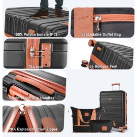 QIMER Luggage Set, 20 Inch carry on 100% PC Hard Side Luggage with Spinner Wheels, Suitcase withTsa Approved Lock and YKK Zipper, Lightweight Travel for Men and Women, Black 3 Piece