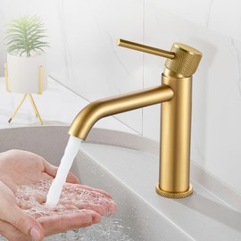 Gold Bathroom Sink Mixer Tap with Spout Height 105 mm Single Lever Mixer Tap Stainless Steel
