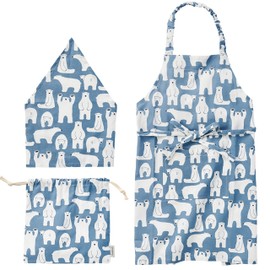 Rep 500706 Habitual Connie Kids Apron Set, 3-Piece Set, Blue, Polar Bear, Bandana and Drawstring Included, 100% Cotton, Machine Washable, Children's, Men's, Women's, Boys, Girls, School, Cooking Practice, Neck Tie, Stylish, Cute, For Cooking, Craft