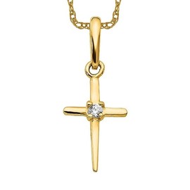 14K Solid Yellow Gold Cubic Zirconia CZ Holy Cross Necklace Religious Chain Pendant Jesus Christ Charm Only