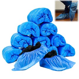100 Pack (50 Pairs) Disposable Shoe Covers - Waterproof & Non-Slip Shoe Cover for Men & Women, One Size Fits All for House Cleaning, Offices & Construction (CPE Plastic)