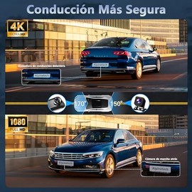 10 Pulgadas Cámara para Retrovisor, Cámara para Coche con Pantalla Táctil, Frontal Full HD 4K y Trasera 1080P, Con WiFi, GPS y Tarjeta de Memoria de 64 GB, Guardia de Aparcamiento, Grabación En Bucle