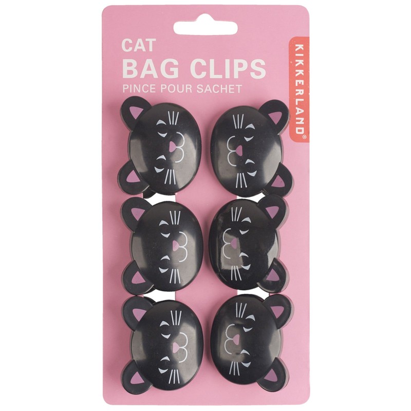 Kikkerland Cat Bag Clips, Set of 6,Black
