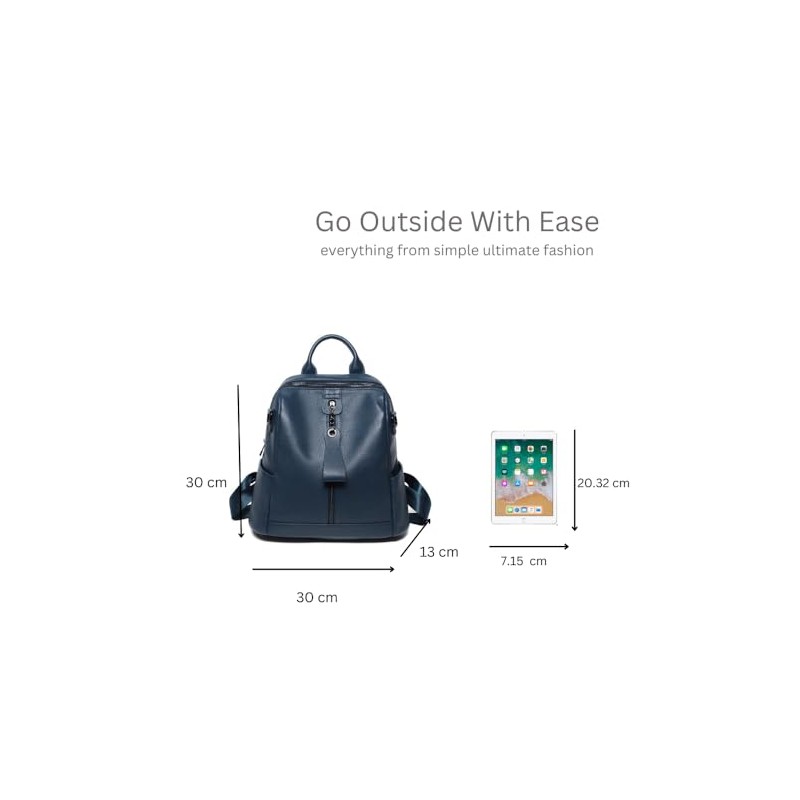 BagDesign Women's Genuine Leather Large Travel School Backpack -NAVY