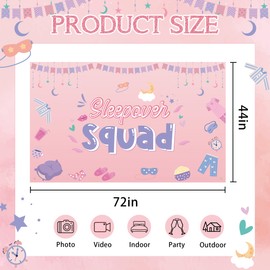 Sleepover Party Supplies for Girls, Large Sleepover Party Banner Backdrop Slumber Party Pajama Party Decorations Backdrop for Girls Night Birthday Decorations 72 X 44 Inch