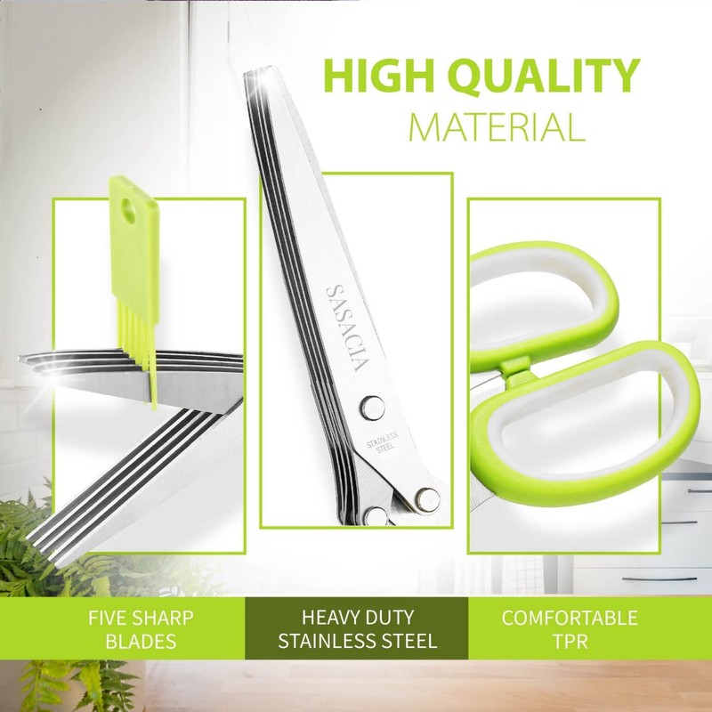 SASACIA 2-Pack Herb Scissors Set with 5 Blades & 3