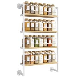 IBUYKE Spice Rack Wall Mount,4 Tier Hanging Seasoning Organizer,Spice Rack for Wall for up to 50 Jars,Spice Organization for Kitchen Cabinet,Spice Shelf for Kitchen,Bathroom,Pantry,Natural TLJ016R
