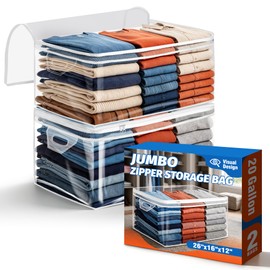 2 Pack 20 Gallon Clear Storage Bags for Clothes with Jumbo Zipper Totes