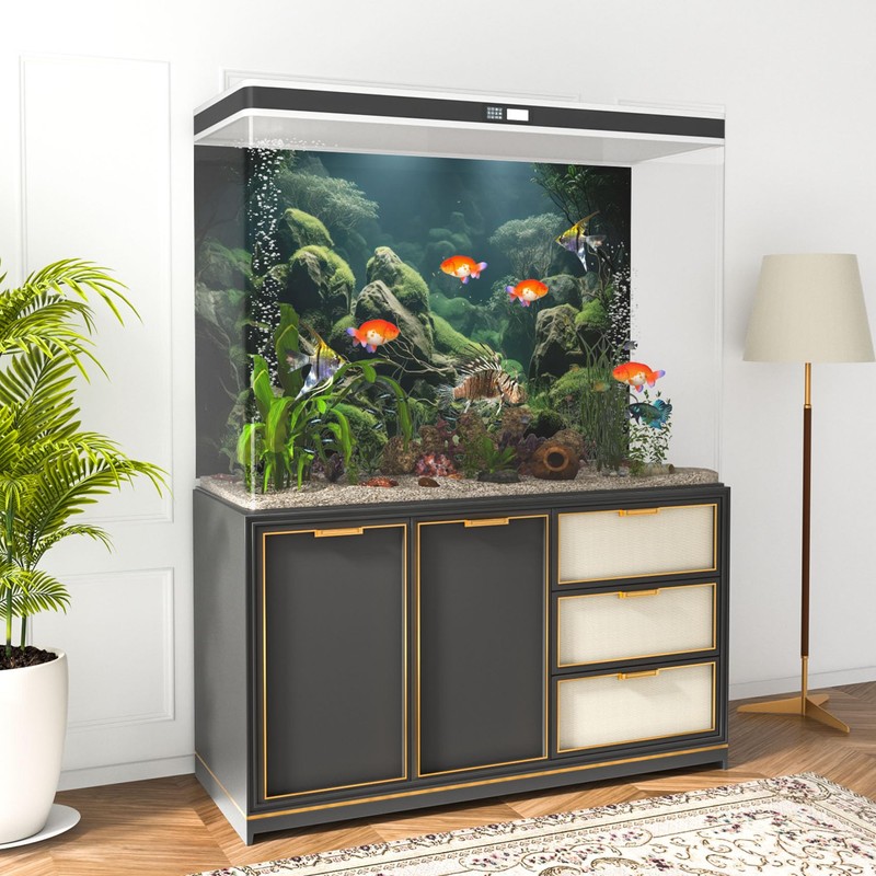 MIRRORANG 76x46cm Tropical Fish Tank Poster Backdrop River Bed &