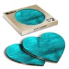 2 x Heart Coasters - Teal Blue Texture Pattern Cork