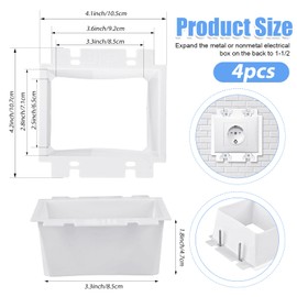 4pcs BE2-4 (2 Gang) Electrical Outlet Box Extender, Double Gang Box Extender with 16pcs Screws Power Switch Heavy Duty Plastic Unit Receptacle Extender (White)