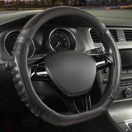 WJMZ D Shaped Steering Wheel Cover Great Grip with 3D Honeycomb Hole, Anti-Slip Sporty Design, Universal 15 inch(All Black)