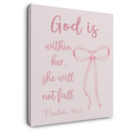 Ryeolo Coquette Pink Bow Christian Wall Art, Bible Verses Wall Decor, Pink Christian Decor, Inspirational Religious Canvas Wall Art Prints for Girls Room Dorm Apartment Decor, Framed 11x14 Inch