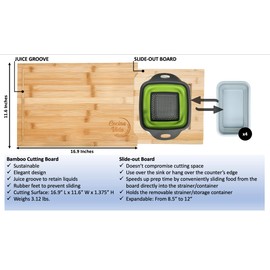 Cocina Vida Bamboo Cutting Board With 4 Collapsible Containers And Strainer, Over The Sink Cutting Board, All In One Chopping Expandable Slide-Out Meal Prep Wood Chopping Board, Kitchen Must Have