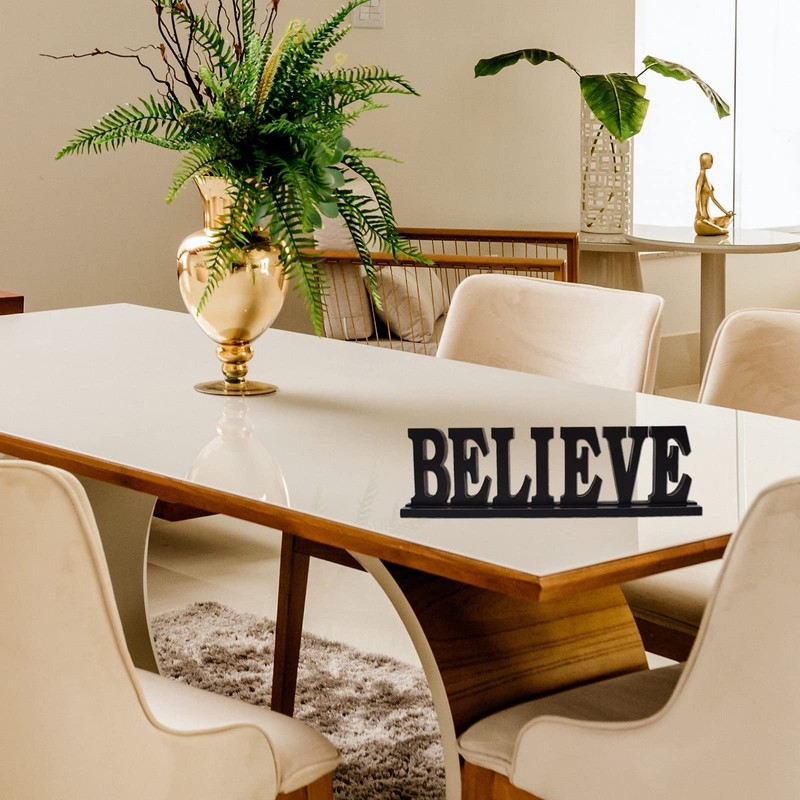 Rustic Wood Believe Letter Sign - Free Standing Decorative Table