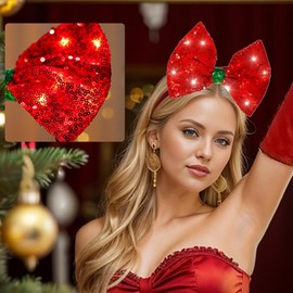 Coridy Light Up Christmas Valentine's Day Headbands Red Bow Hairband Bling Sequin hair Accessories for Women
