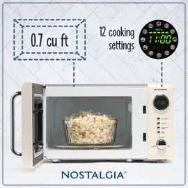 Nostalgia 0.7 Cu. Ft. Retro Compact Countertop Microwave Oven, Ivory