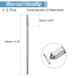 uxcell 2pcs Straight Flute Thread Taps, M4 x 0.7 H2 120mm Extra Long Metric Screw Machine Tap Threading Tapping Tools, High-Speed Steel 6542 (HSS 6542)