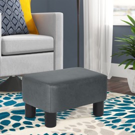 Homebeez 16" Small Footstool Leathaire Fabric Ottoman Footrest Modern Home Living Room Bedroom Rectangle Stool with Padded Seat Plastic Legs, Deep Gray