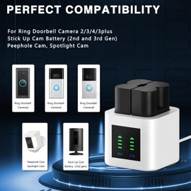 2-Pack 6040mAh Rechargeable Batteries with Charger Station for Ring-Doorbell Camera 2/3/4, Spotlight Camera and Stick Up Cam