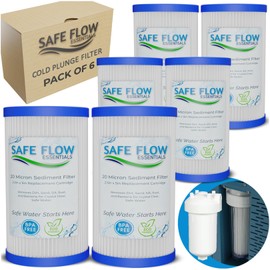 SafeFlow Essentials 20 Micron 5" x 2.5" Water Filter Replacement Cartridge (6-Pack) – Fits Ice Pod Cold Plunge Water Chiller, Cold Plunge Filters, Water Filter for Bath, and Under Kitchen Sink Systems