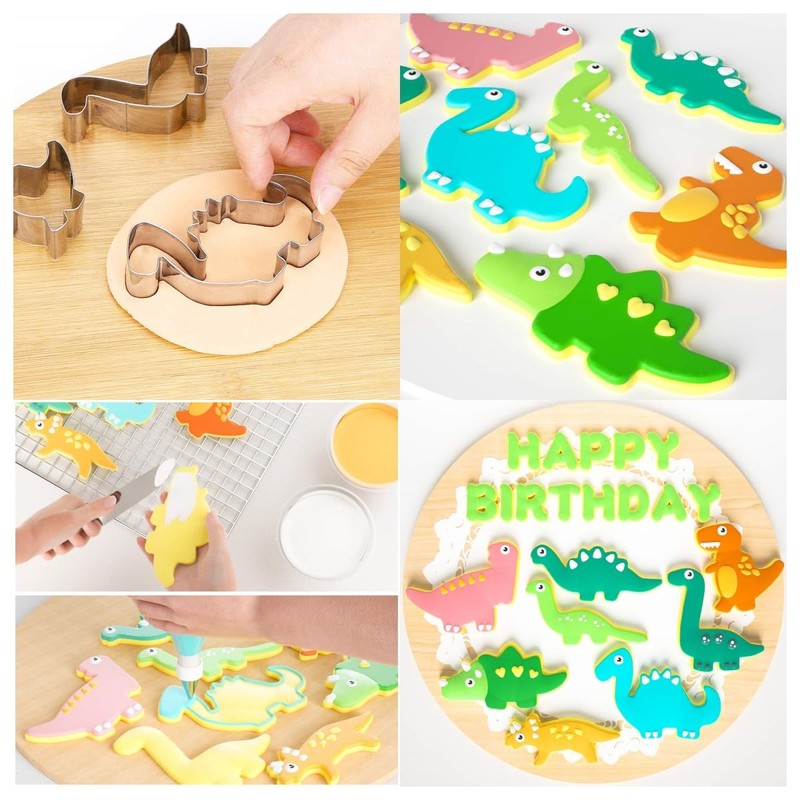 Dinosaur Cookie Cutter Set, 4-Piece-Trex, Spinosaurus, Brachiosaurus, Triceratops, Dinosaur Cookie