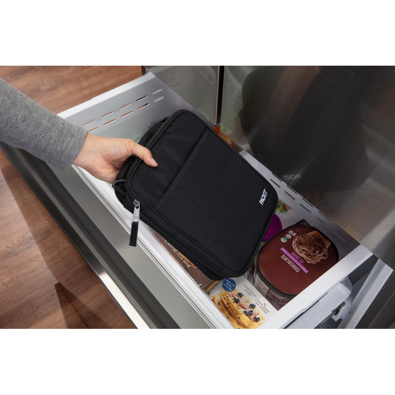 PackIt Freezable Crossbody Lunch Box, Black, Built with ECOFREEZE Technology,