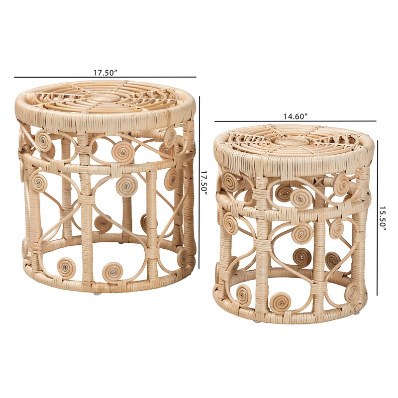 bali & pari Bowie Natural Rattan Nesting End Table, 2-Piece