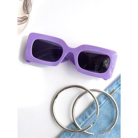 GIFIORE Retro Rectangle Sunglasses For Women Cute Colorful Trendy Chunky Square Sun Glasses, Purple/Grey