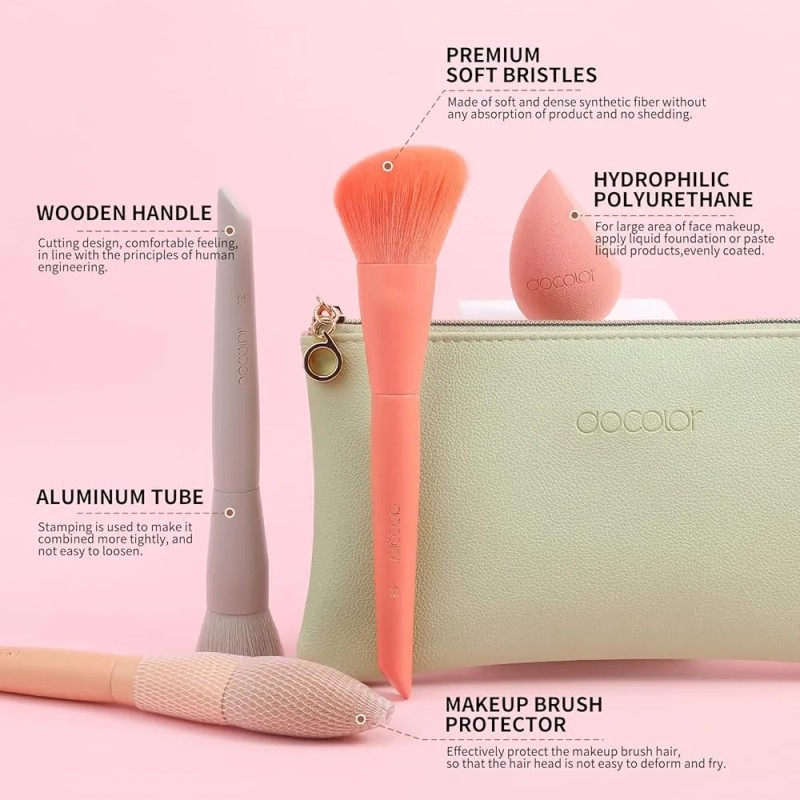 Juego De Brochas Docolor 17pcs + Esponja Y Bolsa De