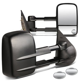 Auto Dynasty Compatible with Silverado/Sierra GMT900 Black Extended Rear View Folding Manual Towing+Round Blind Spot Side Mirror