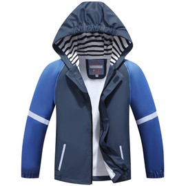 BenBoy Kids Rain Jacket Lightweight Rain Coat Hooded Outdoor Waterproof Windbreaker for Boys Girls，YY468-Navyblue+Royalblue-98