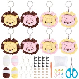 BEUNITONE 8 Sets Tiger Crochet Keychain Kit for Beginners 8 Pattern Crochet Animals Knitting Kit with Step-by-Step Instructions Cute Crocheting Supplies Accessories for DIY Craft Knitting Gifts