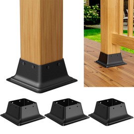 ORIGLE 4x4 Post Base 4Pcs, Internal 3.6"x3.6" Heavy Duty Powder-Coated Steel Post Bracket Fit for Standard Wood Post Anchor, Decking Post Base for Deck Porch Handrail Railing Support