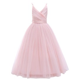 Glamulice Pink Girls Lace Bridesmaid Dress Long A Line Wedding Pageant Dresses Tulle Spaghetti Strap Party Dance Gown Petal Pink Flower Girl Dresses Elegant Princess Birthday Formal Fancy Ball Gown 8